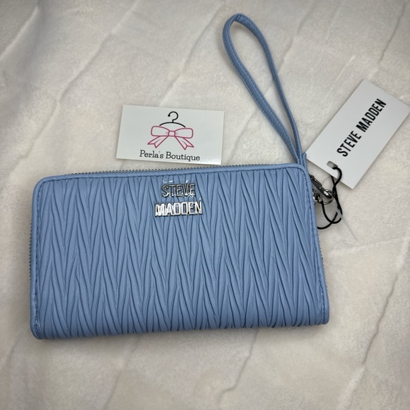 Steve Madden Handbags - Steve Madden Light Blue Quilted Zip-Around Wallet With A Wristlet Strap